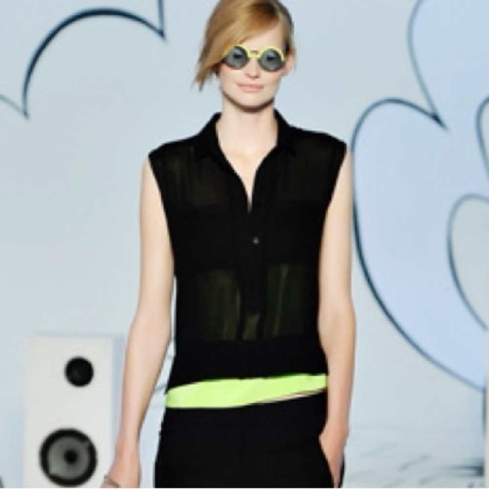Diane Von Furstenberg Lensly Black and Neon Green Tank Top